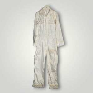 Vintage Military Coveralls White Mechanic Sateen Carded 1980s Small Long E8